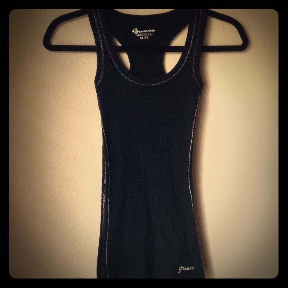 Guess racerback ribbed tank top with silver trim